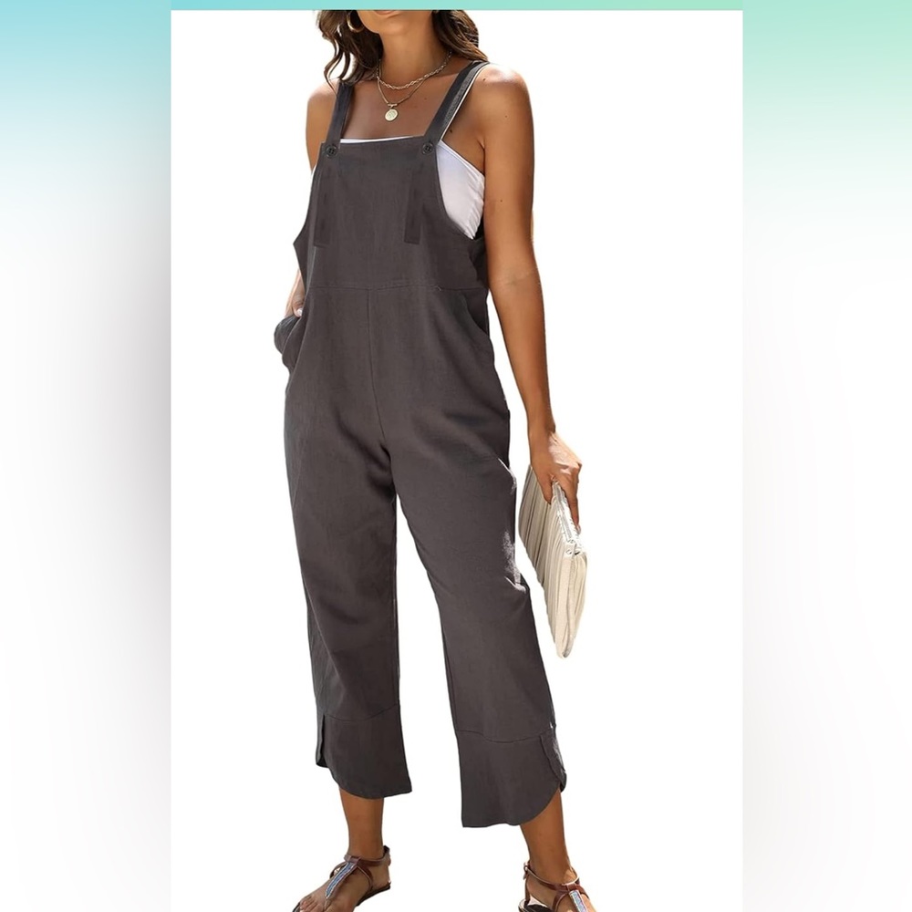 Cotton/ linen lightweight modern romper overalls.